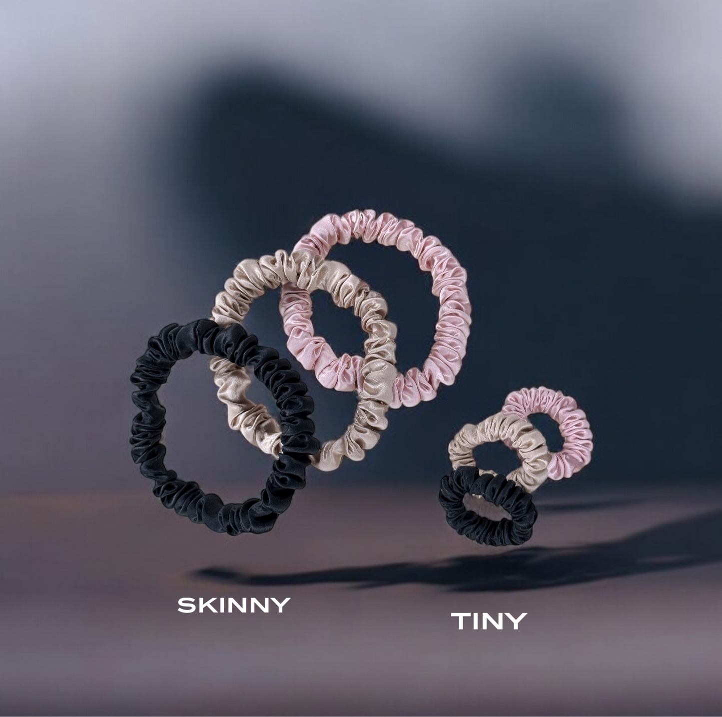 Tinies Silk Scrunchie Set - Black, Champagne, Pink
