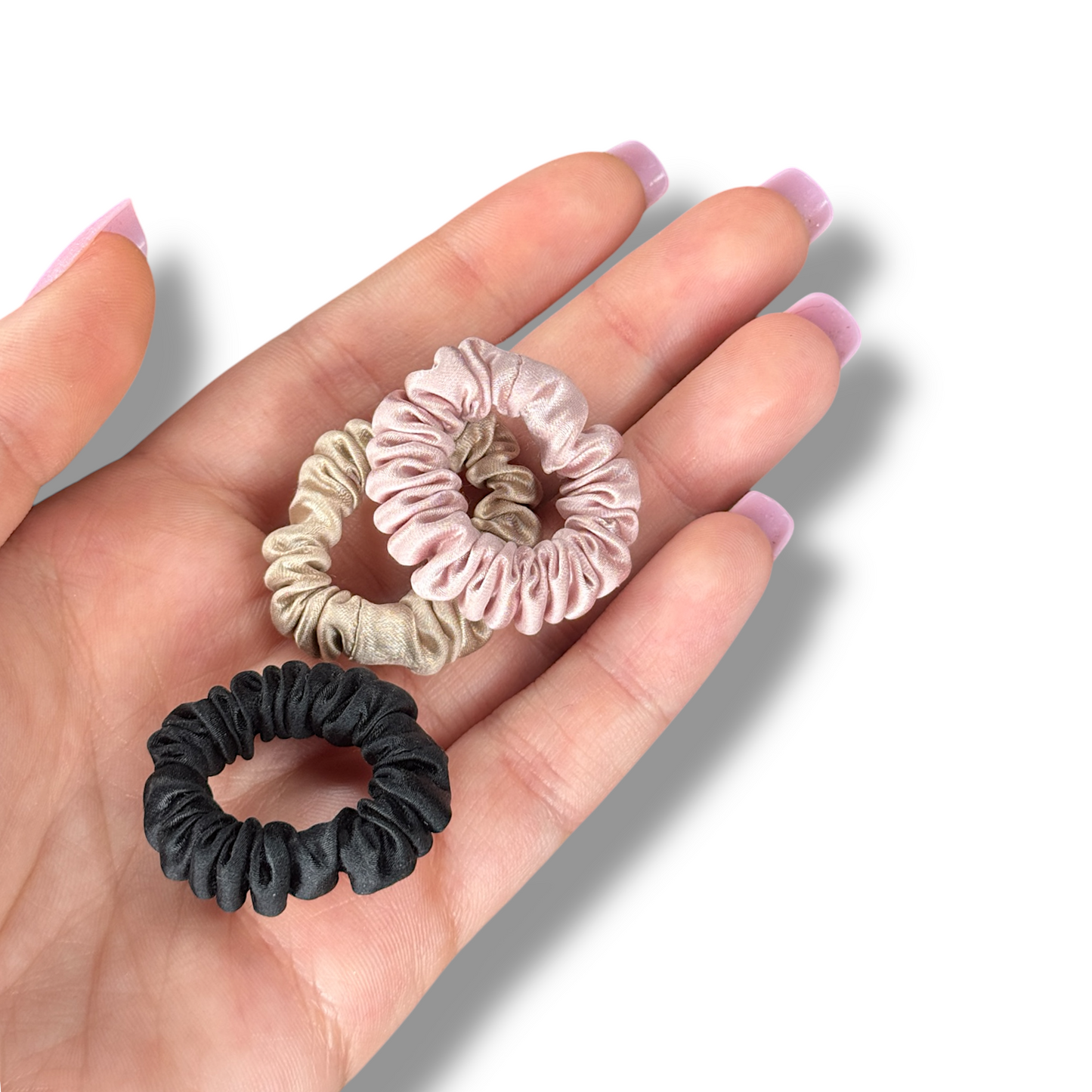 Tinies Silk Scrunchie Set - Black, Champagne, Pink