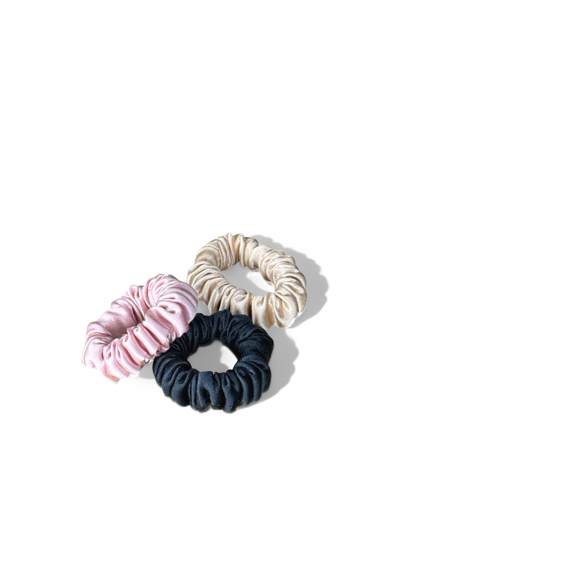Tinies Silk Scrunchie Set - Black, Champagne, Pink