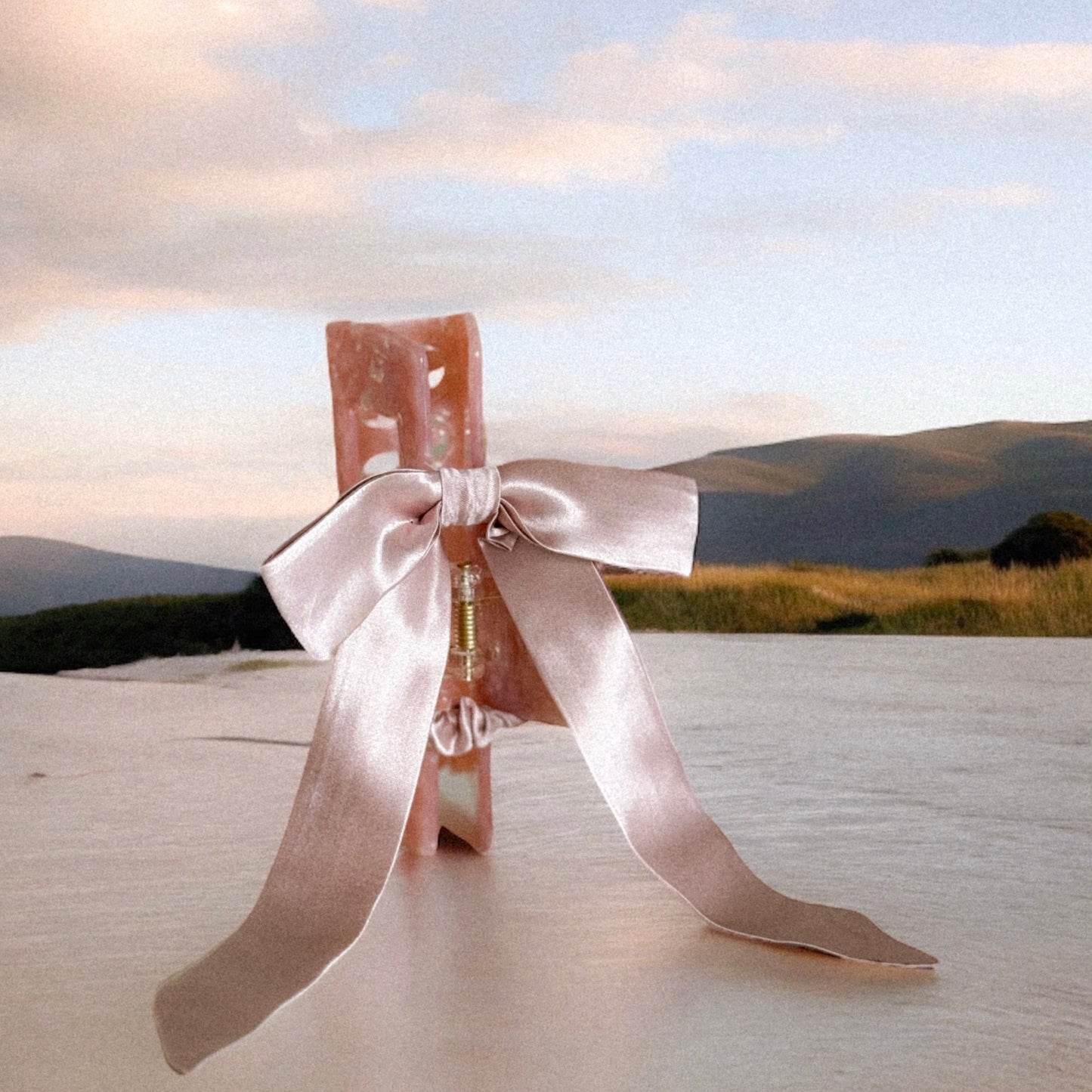 Mulberry Silk Skinny Bow Scrunchie - Pink