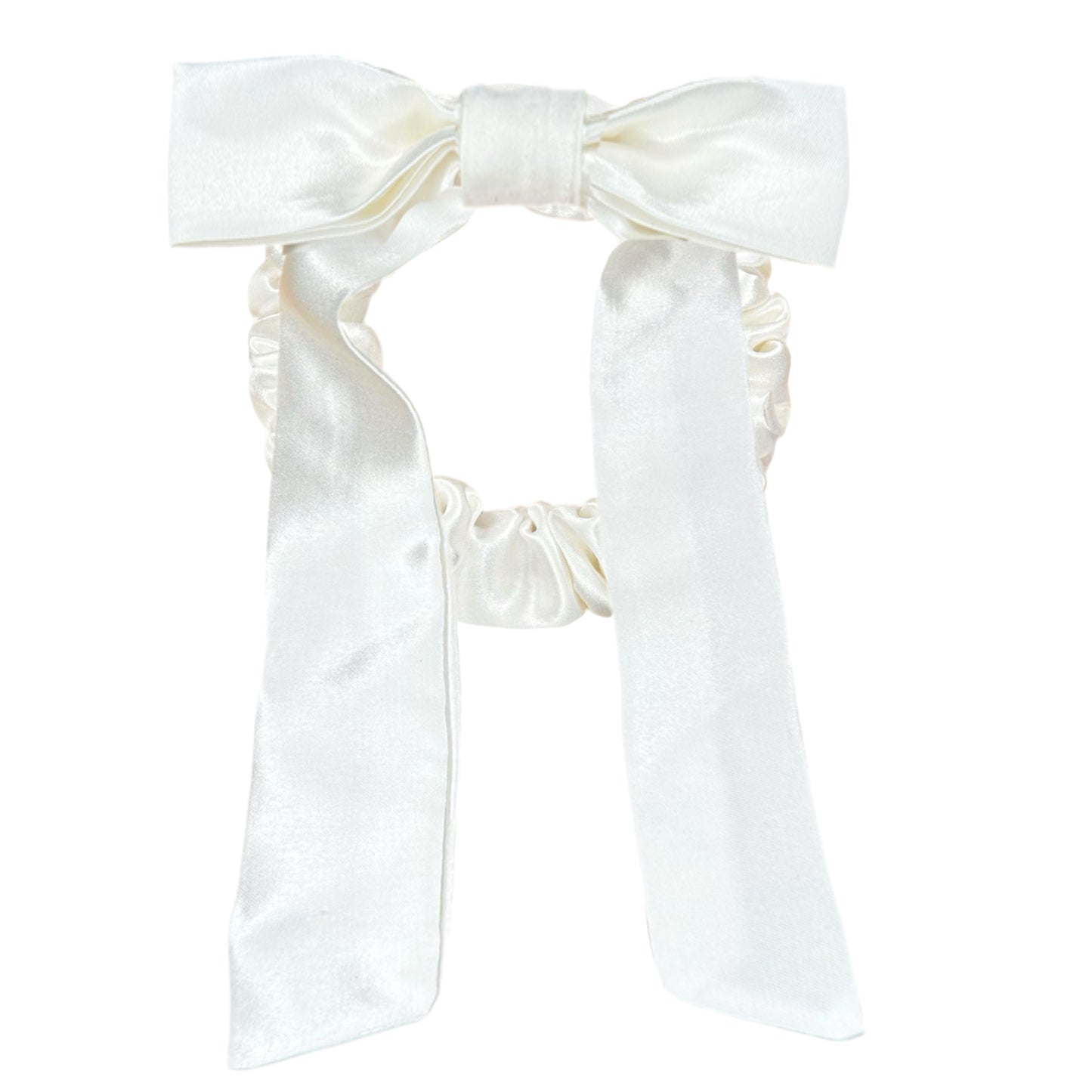 Mulberry Silk Mini Bow Scrunchie - White