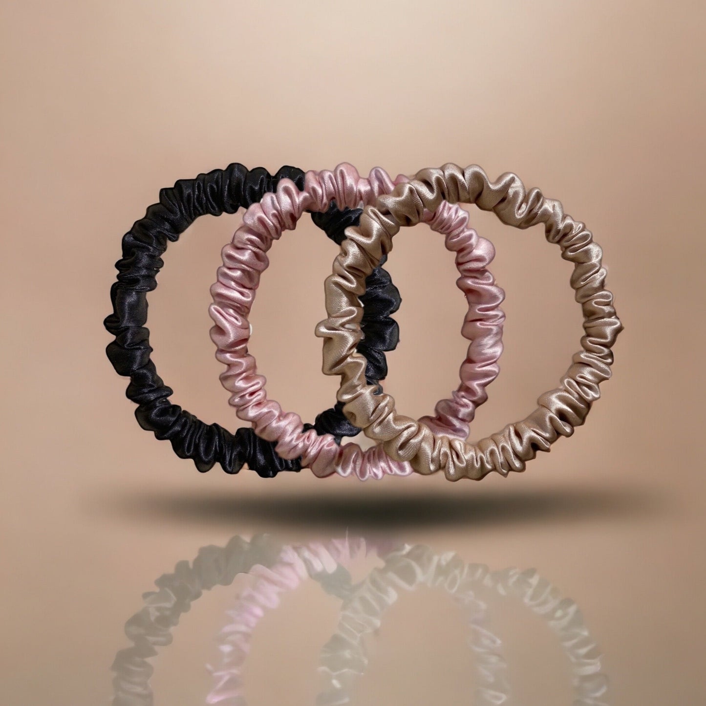 Skinny Silk Scrunchie Box - Black, Champagne, Pink