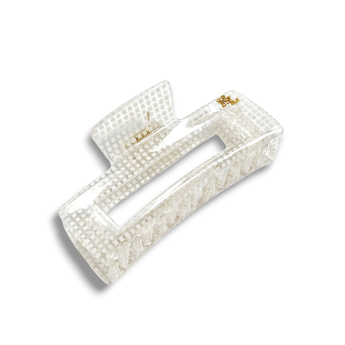 Daisy white plant-based acetate large claw clip with a flower pattern on a white background