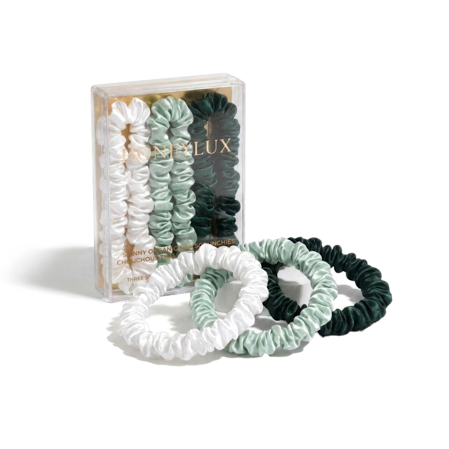 Skinny Silk Scrunchie Set - Pine
