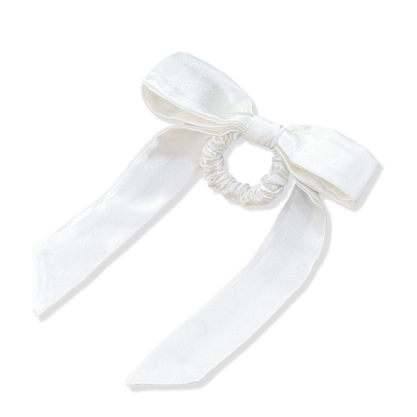 Mulberry Silk Skinny Bow Scrunchie - White