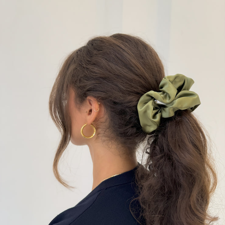 Organic XL Silk Scrunchie - Olive