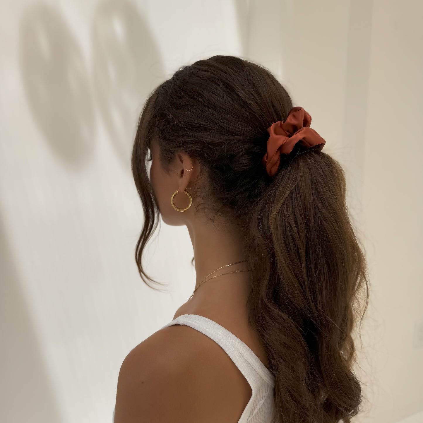 Organic Premium Silk Scrunchie - Rust