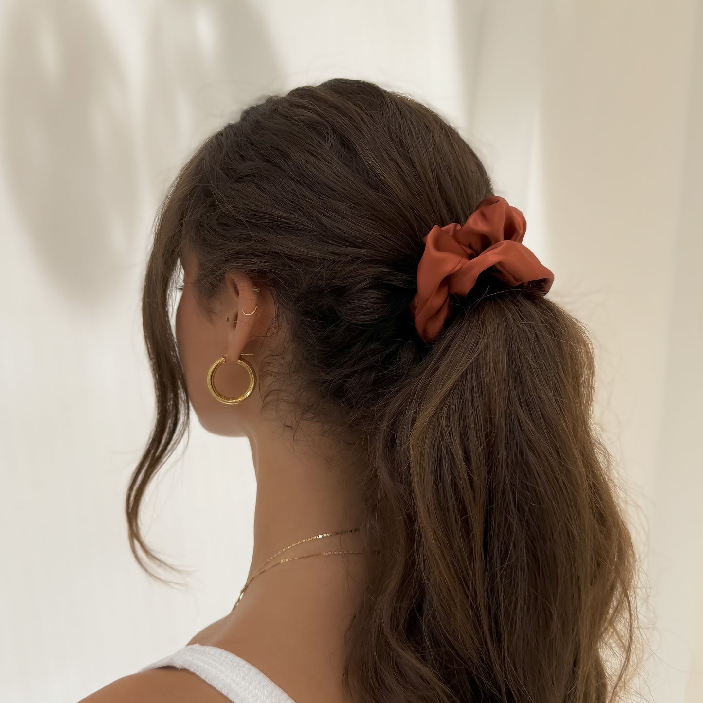 Organic Premium Silk Scrunchie - Rust