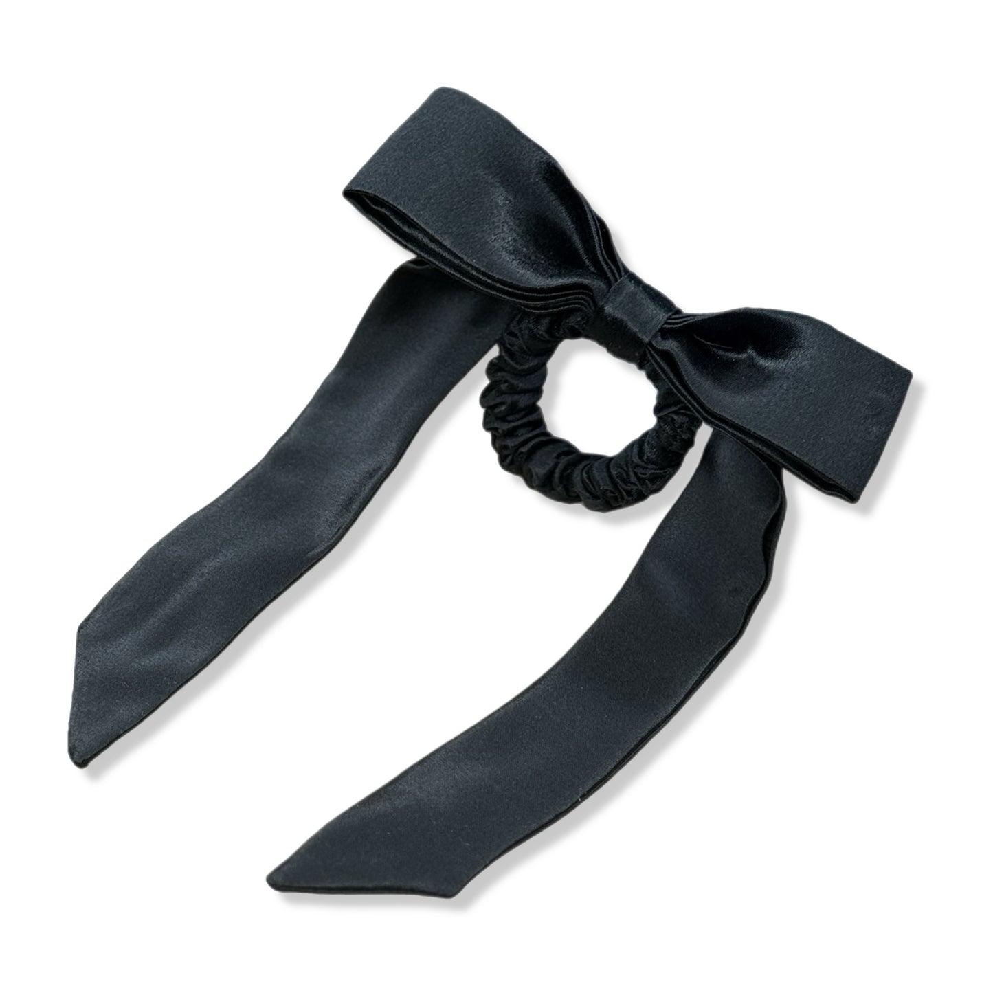 Mulberry Silk Skinny Bow Scrunchie - Black