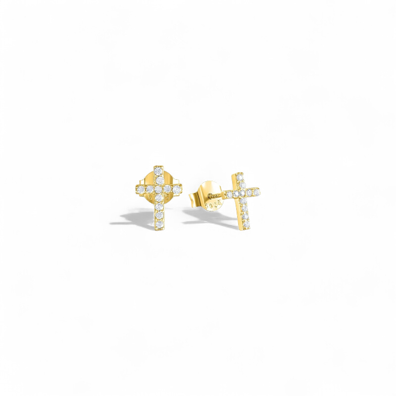 White Zirconia Cross Studs