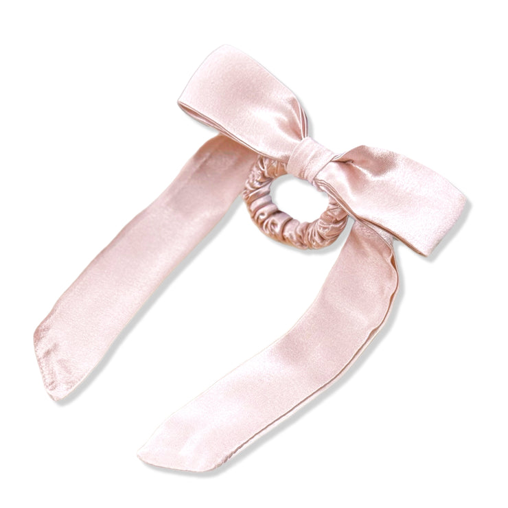 Mulberry Silk Skinny Bow Scrunchie - Pink
