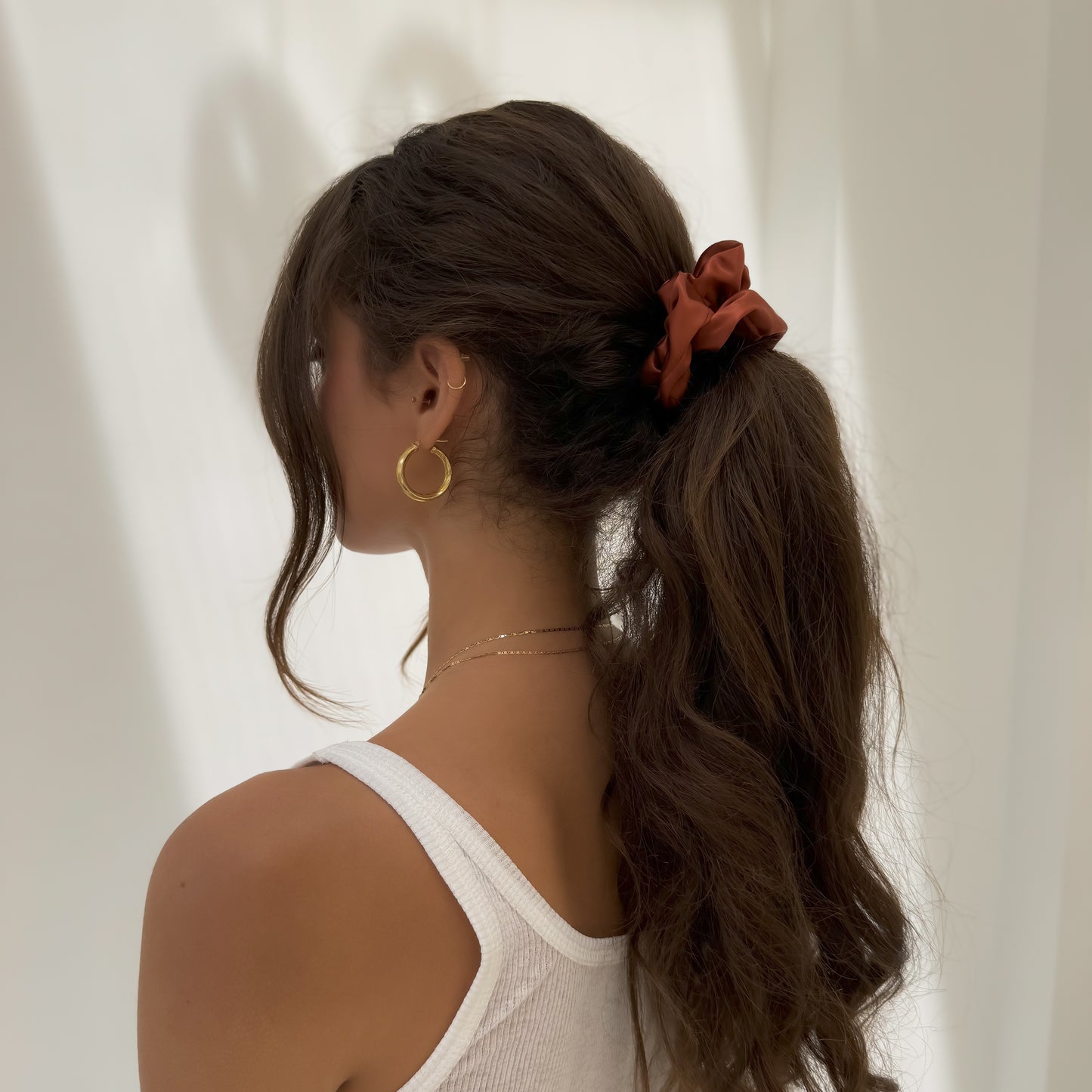 Organic Premium Silk Scrunchie - Rust