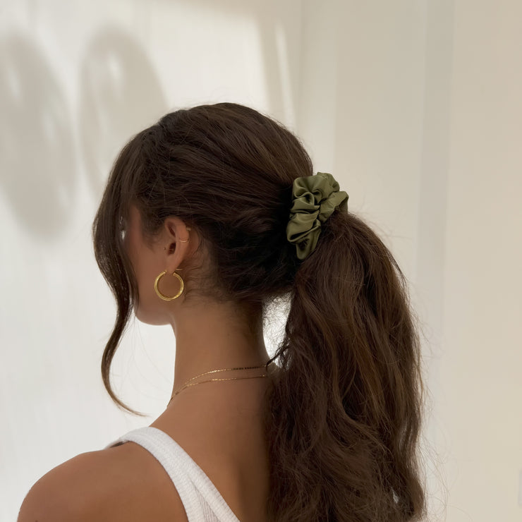 Organic Premium Silk Scrunchie - Olive