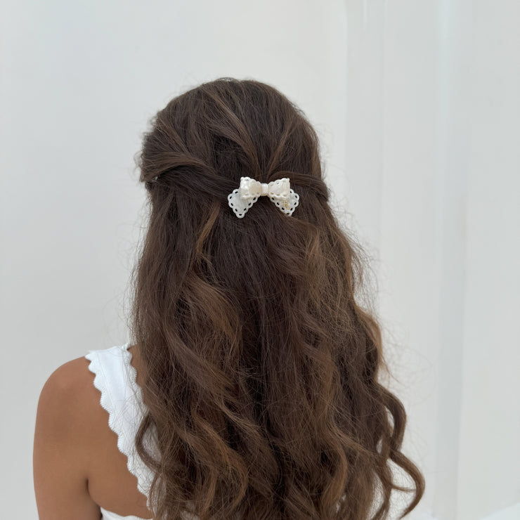 Acetate Bow Barrette - Pearl