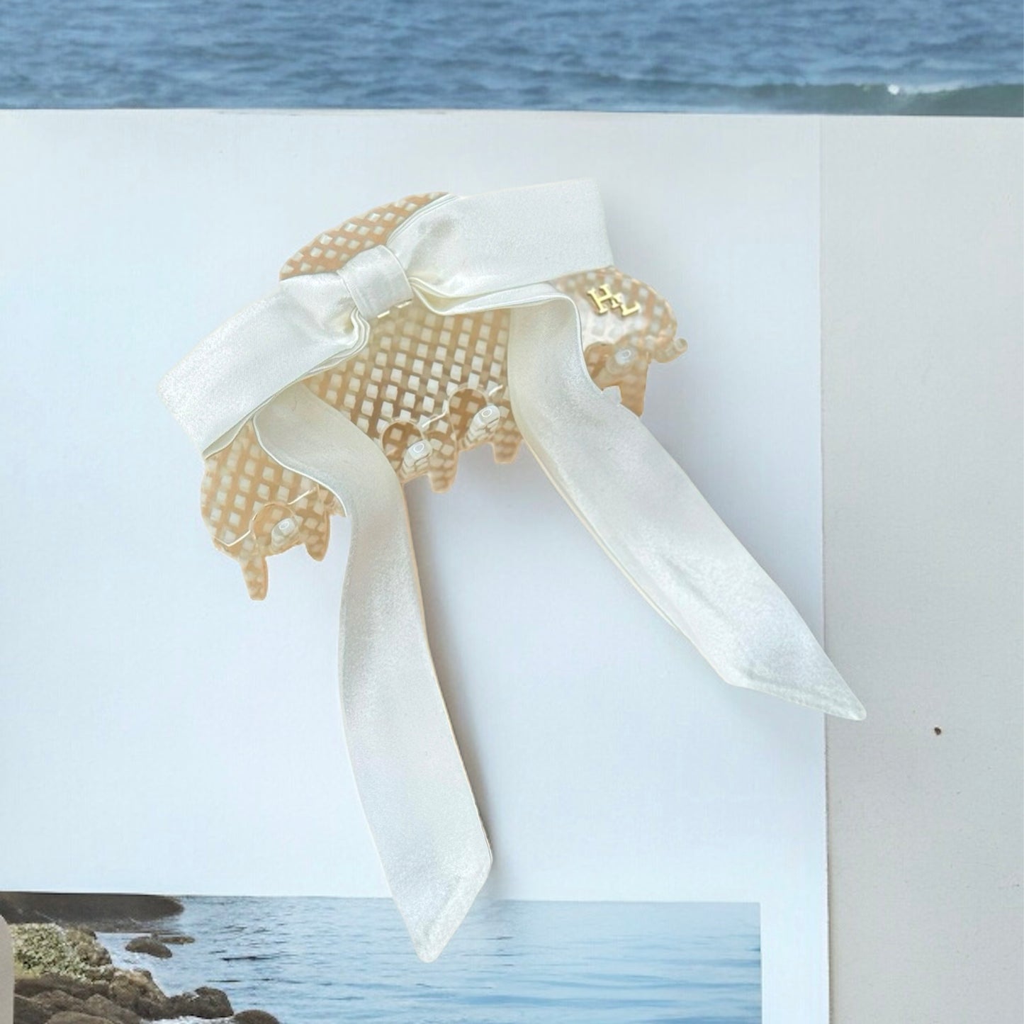 Mulberry Silk Skinny Bow Scrunchie - White