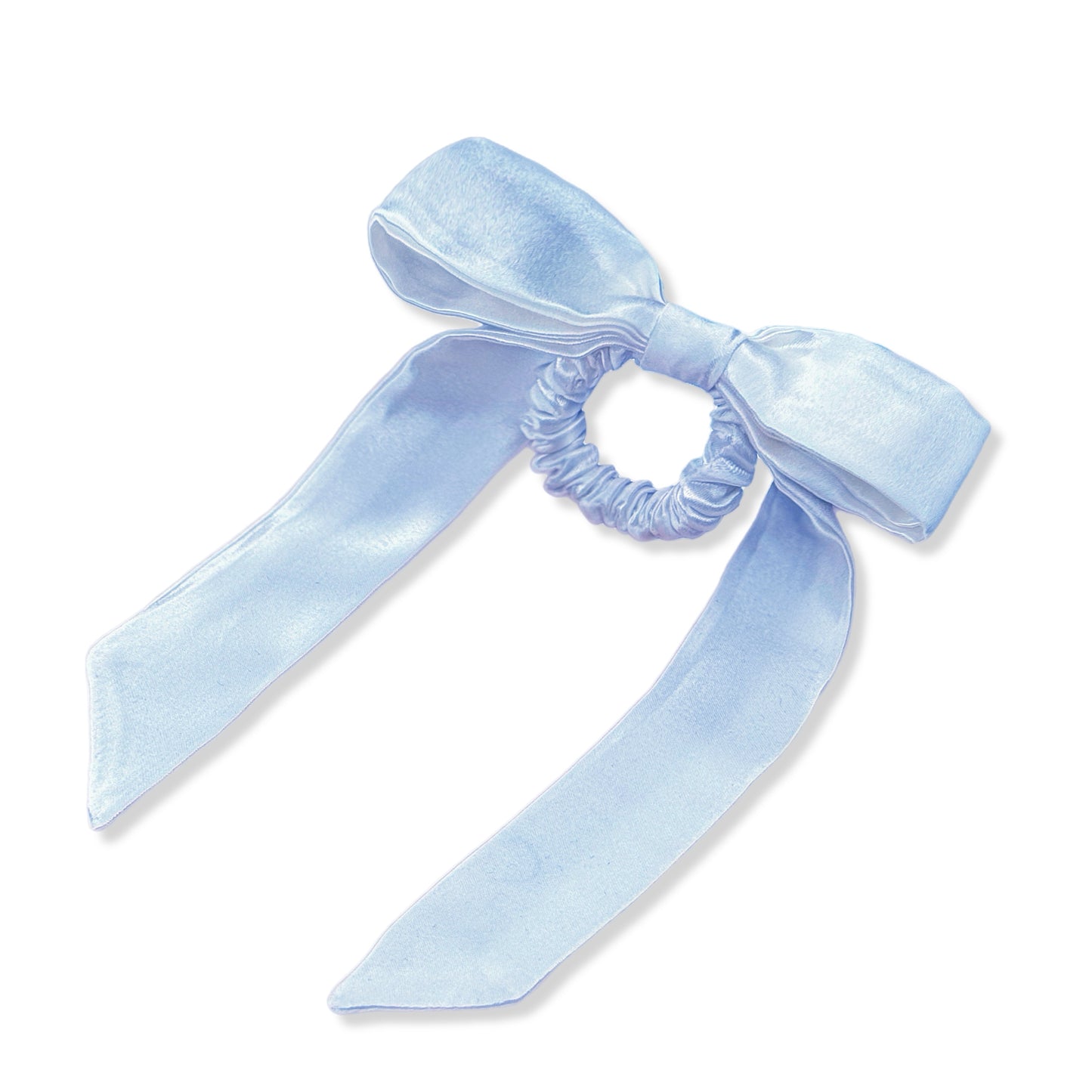 Mulberry Silk Skinny Bow Scrunchie - Baby Blue