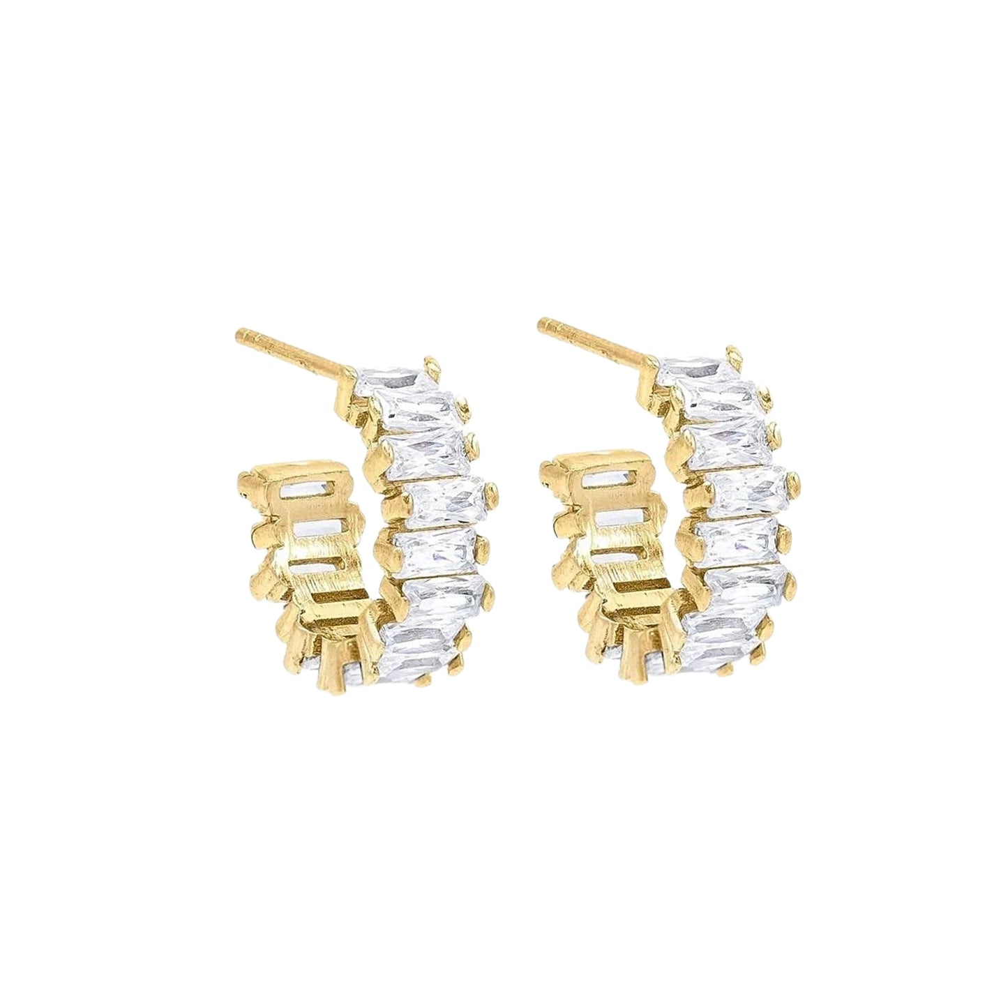 White Crystal Hoop Earrings - Gold