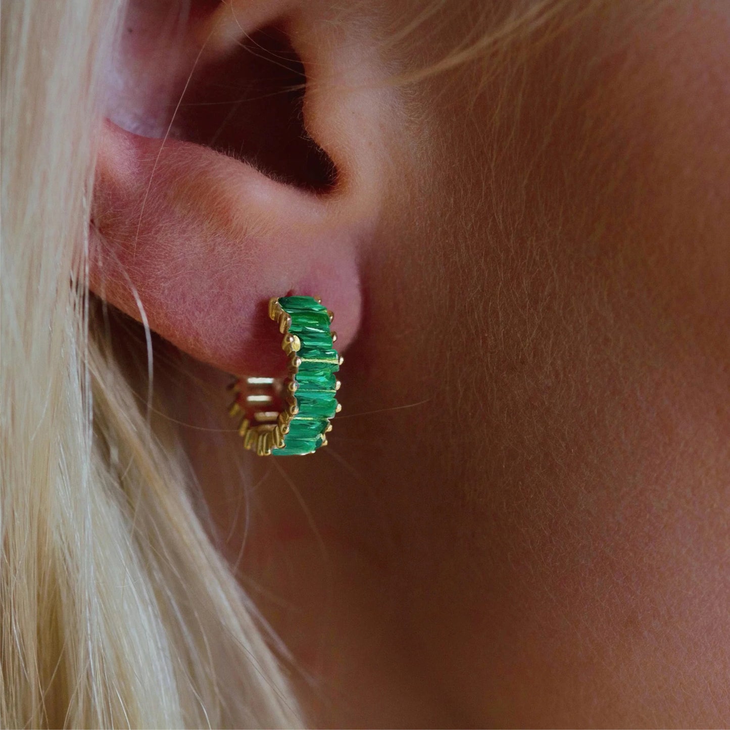 Green Crystal Hoop Earrings