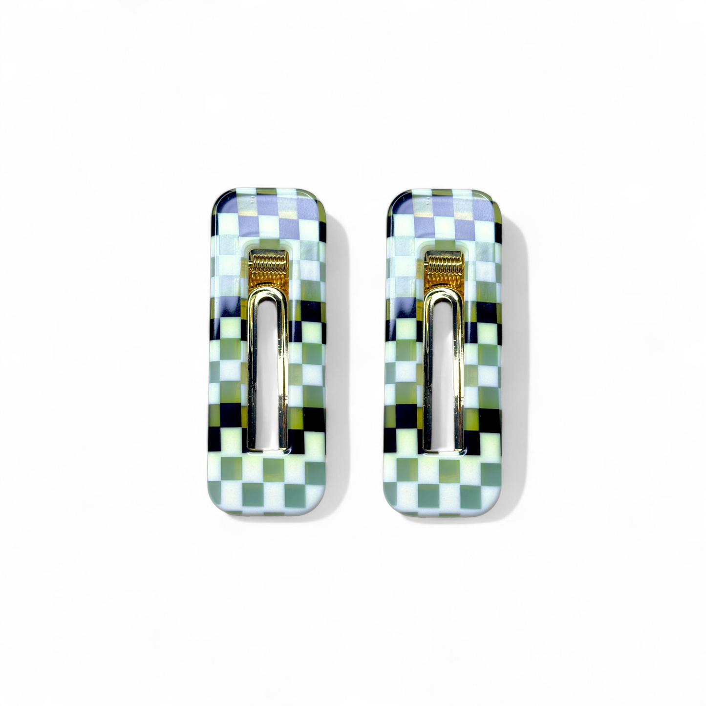 Duo Clip Set - Checkered Lime