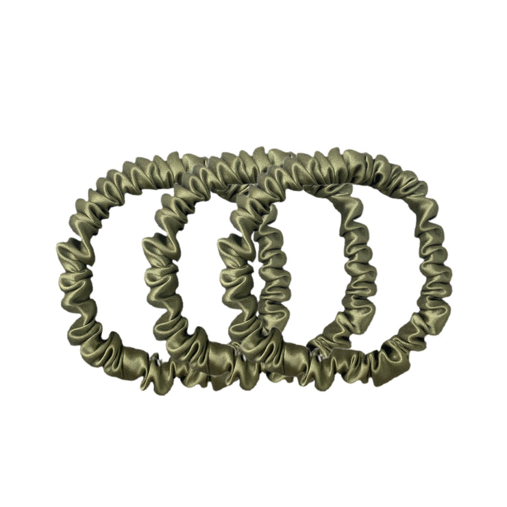 Skinny Silk Scrunchies - Olive